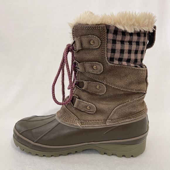 Khombu Winter Snow Boots Womens Size 8 Rubber Suede Mid Calf Fur Lined - Picture 5 of 10
